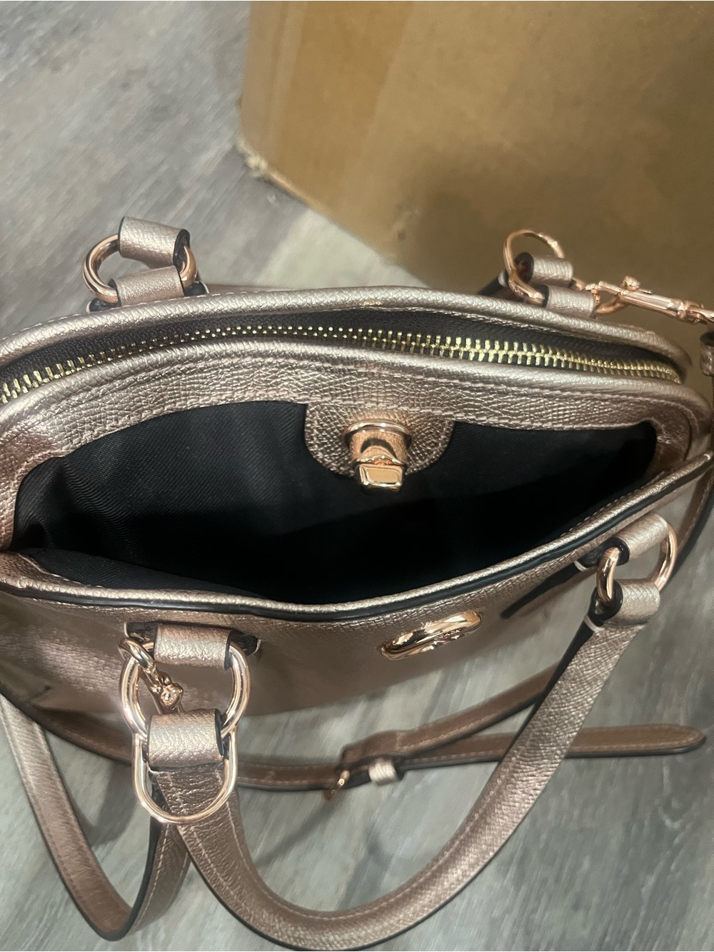 Coach Prince Street Mini Satchel in rose gold metallic leather. Turn lock. - Picture 8 of 17